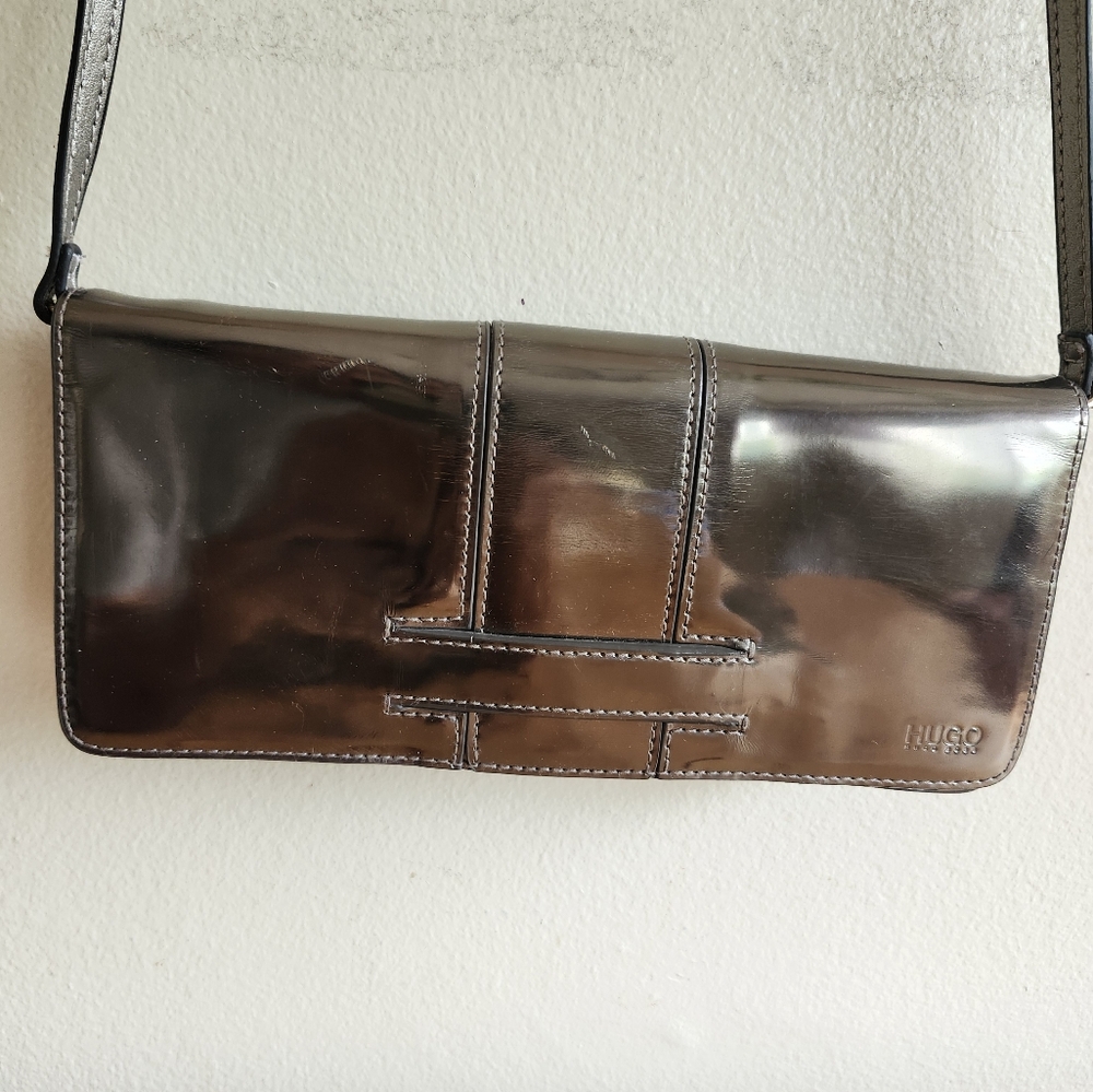 Vtg. Hugo Boss Metallic Leather Crossbody/Clutch